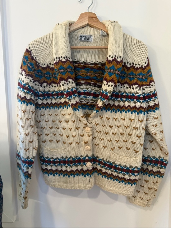 Sweaters - Cream Shawl Collar Fair Isle Cardigan Sweater